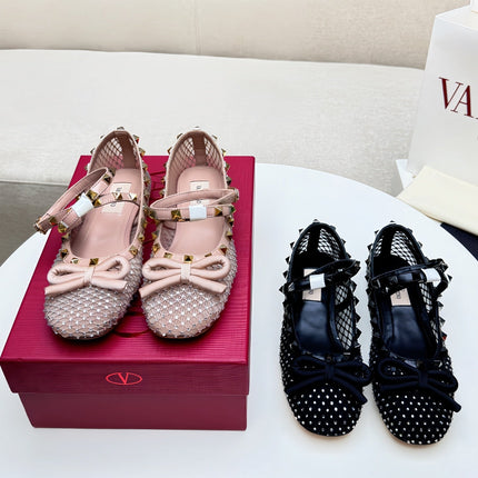 ROCKSTUD BLACK MESH BALLERINA WITH CRYSTALS