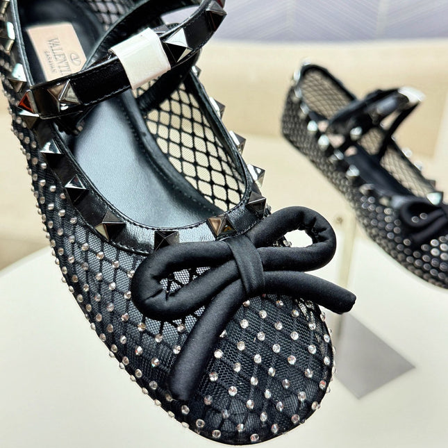 ROCKSTUD BLACK MESH BALLERINA WITH CRYSTALS