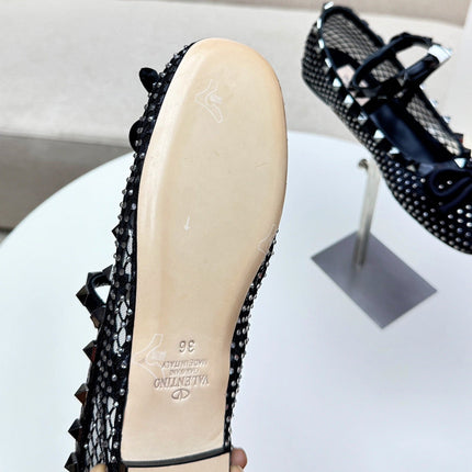 ROCKSTUD BLACK MESH BALLERINA WITH CRYSTALS