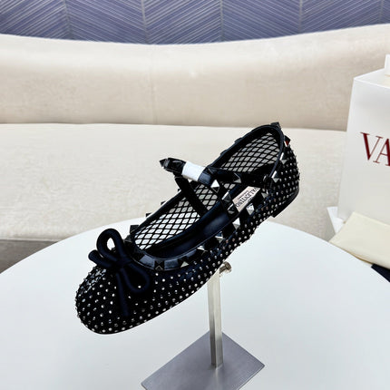 ROCKSTUD BLACK MESH BALLERINA WITH CRYSTALS