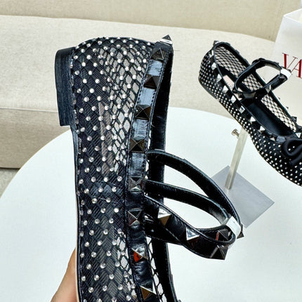 ROCKSTUD BLACK MESH BALLERINA WITH CRYSTALS