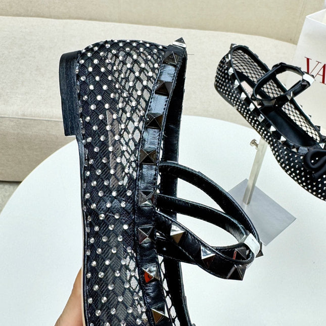 ROCKSTUD BLACK MESH BALLERINA WITH CRYSTALS