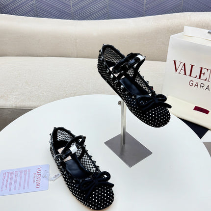 ROCKSTUD BLACK MESH BALLERINA WITH CRYSTALS