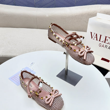 ROCKSTUD PEACH PINK MESH BALLERINA WITH CRYSTALS