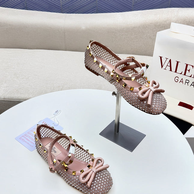 ROCKSTUD PEACH PINK MESH BALLERINA WITH CRYSTALS