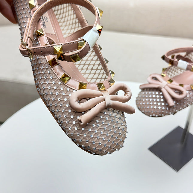ROCKSTUD PEACH PINK MESH BALLERINA WITH CRYSTALS