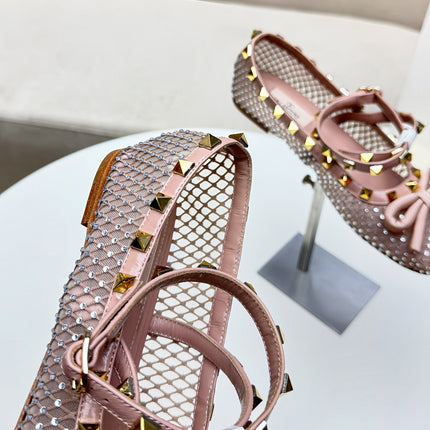 ROCKSTUD PEACH PINK MESH BALLERINA WITH CRYSTALS