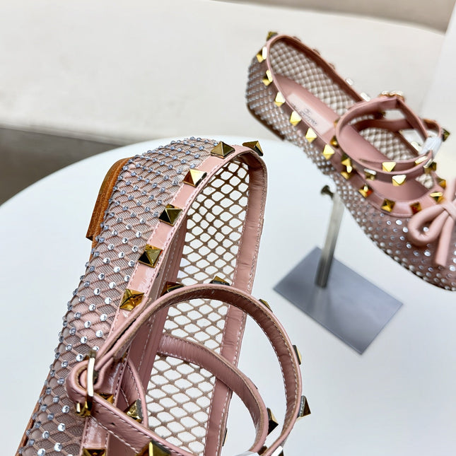 ROCKSTUD PEACH PINK MESH BALLERINA WITH CRYSTALS