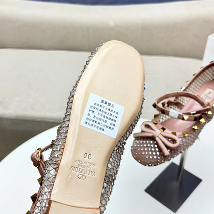 ROCKSTUD PEACH PINK MESH BALLERINA WITH CRYSTALS