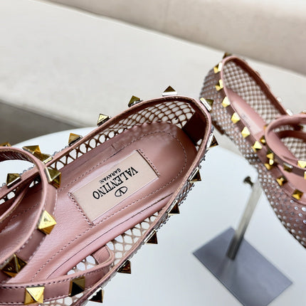 ROCKSTUD PEACH PINK MESH BALLERINA WITH CRYSTALS