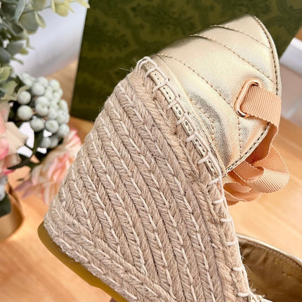 GG  Crochet platform Espadrilles Rose Tan Leather