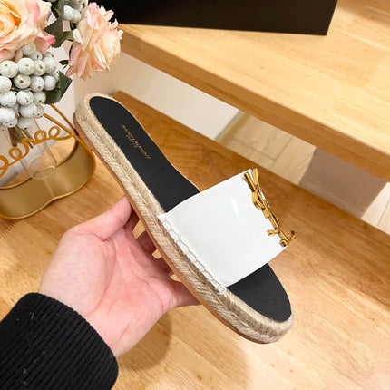 SL YVES LOGO SLIPPER BLACK AND WHITE CALFSKIN