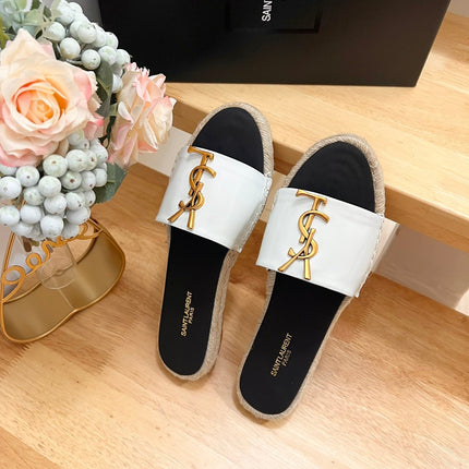 SL YVES LOGO SLIPPER BLACK AND WHITE CALFSKIN