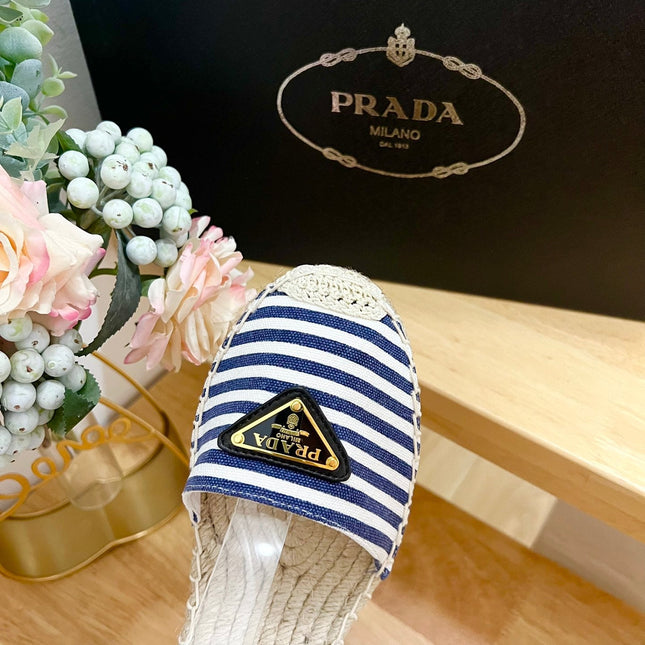 PRA STRIPE ESPADRILLE WEDGE SANDAL NAVY FABRIC