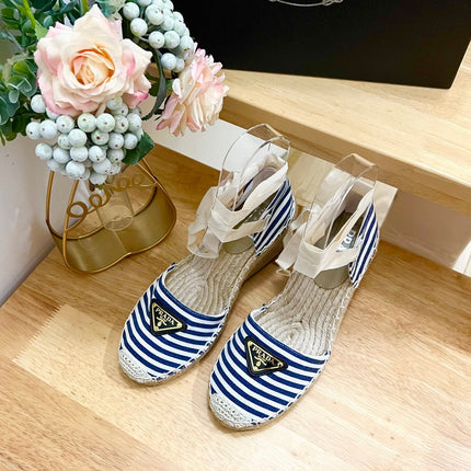 PRA STRIPE ESPADRILLE WEDGE SANDAL NAVY FABRIC