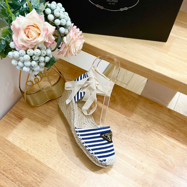 PRA STRIPE ESPADRILLE WEDGE SANDAL NAVY FABRIC
