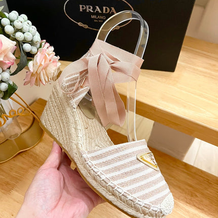 PRA STRIPE ESPADRILLE WEDGE SANDAL PASTEL PINK FABRIC