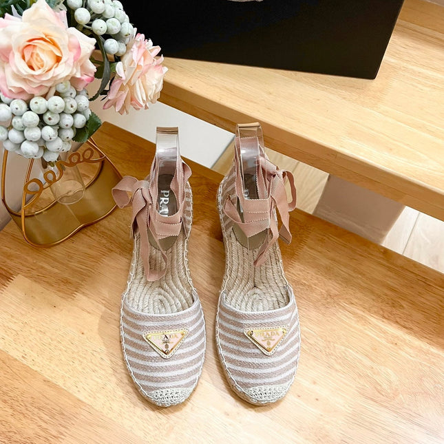 PRA STRIPE ESPADRILLE WEDGE SANDAL PASTEL PINK FABRIC