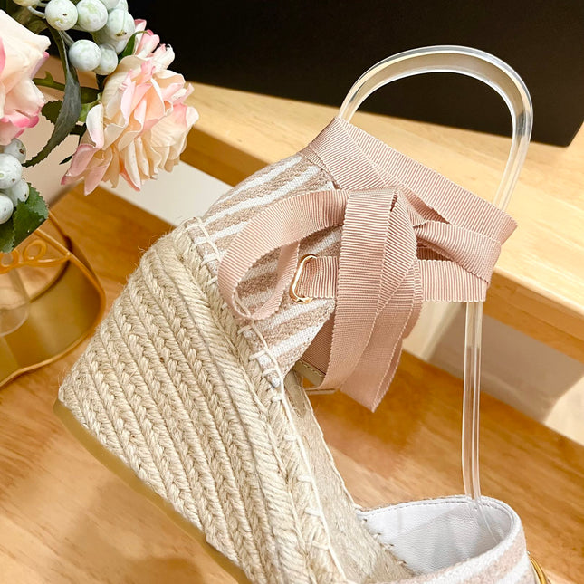 PRA STRIPE ESPADRILLE WEDGE SANDAL PASTEL PINK FABRIC