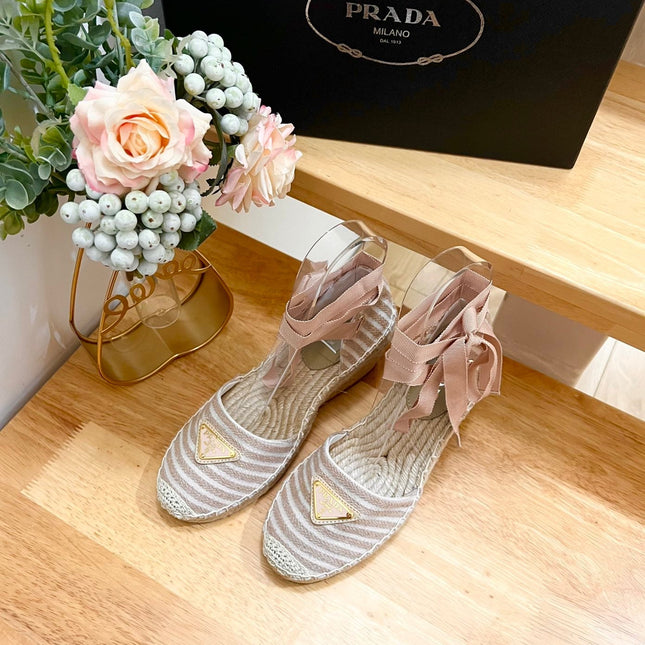 PRA STRIPE ESPADRILLE WEDGE SANDAL PASTEL PINK FABRIC