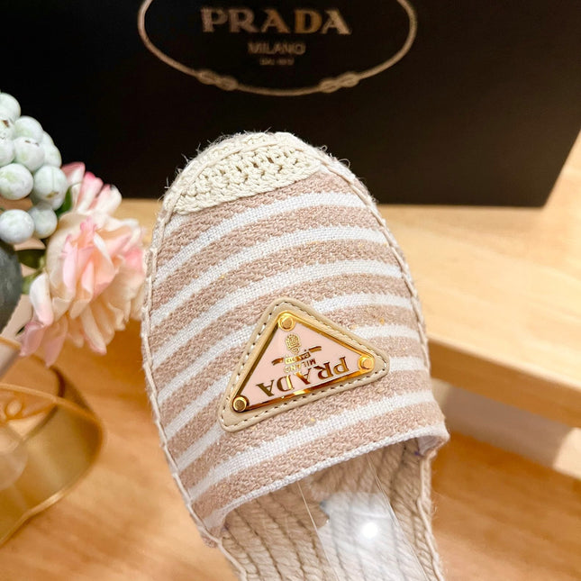 PRA STRIPE ESPADRILLE WEDGE SANDAL PASTEL PINK FABRIC