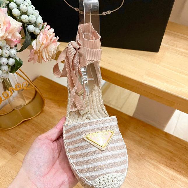 PRA STRIPE ESPADRILLE WEDGE SANDAL PASTEL PINK FABRIC