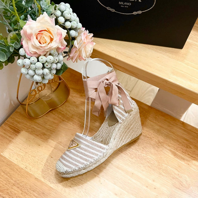 PRA STRIPE ESPADRILLE WEDGE SANDAL PASTEL PINK FABRIC