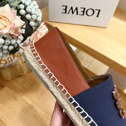 Loew Anagram Espadrille Denim Brown Leather and Canvas
