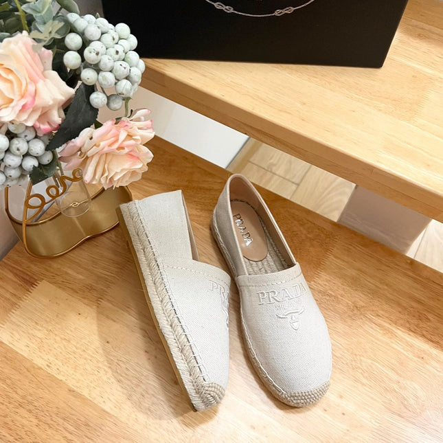 PRA ESPADRILLES LOAFERS CREAMY WHITE LINEN FABRIC