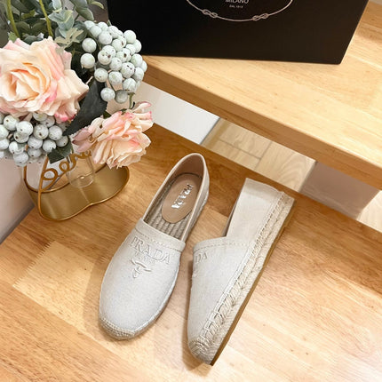 PRA ESPADRILLES LOAFERS CREAMY WHITE LINEN FABRIC