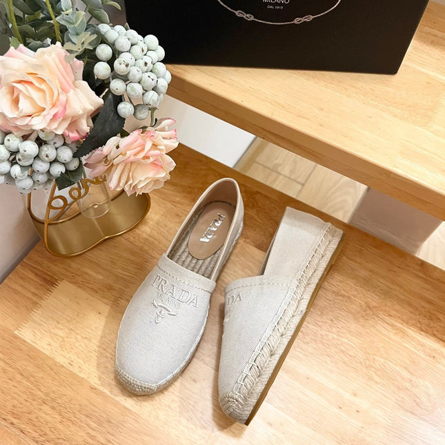 PRA ESPADRILLES LOAFERS CREAMY WHITE LINEN FABRIC