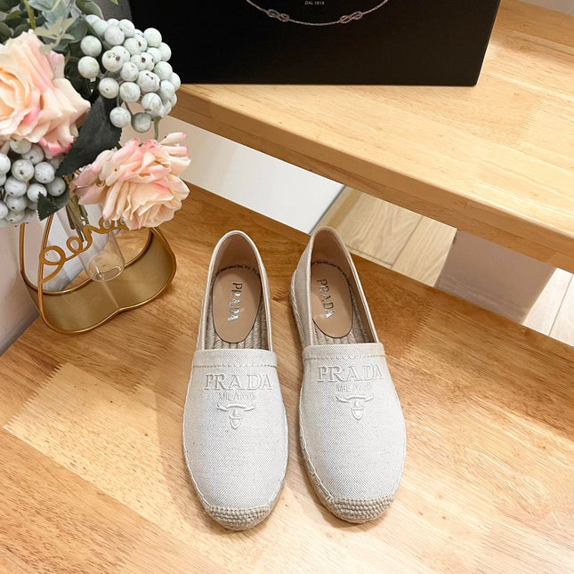 PRA ESPADRILLES LOAFERS CREAMY WHITE LINEN FABRIC