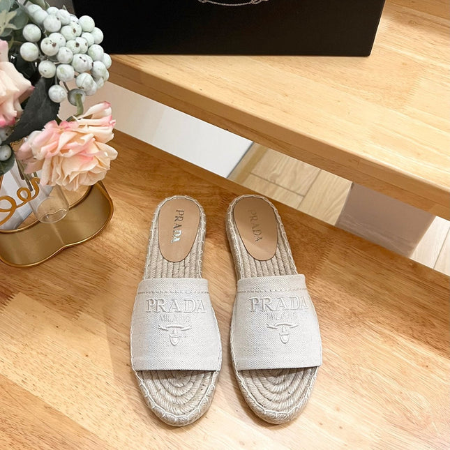 PRA CROCHET SLIPPERS CREAMY WHITE LINEN FABRIC