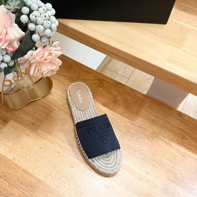 PRA CROCHET SLIPPERS NAVY LINEN FABRIC