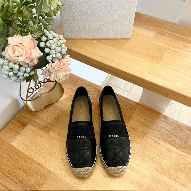 GRANVILLE ESPADRILLE BLACK QUILTED CANNAGE CALFSKIN