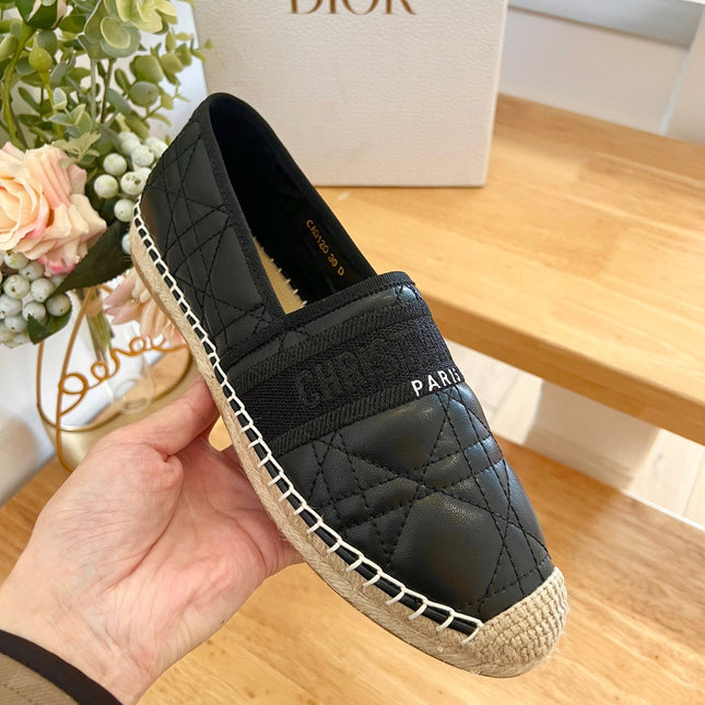 GRANVILLE ESPADRILLE BLACK QUILTED CANNAGE CALFSKIN