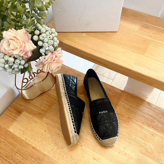 GRANVILLE ESPADRILLE BLACK QUILTED CANNAGE CALFSKIN