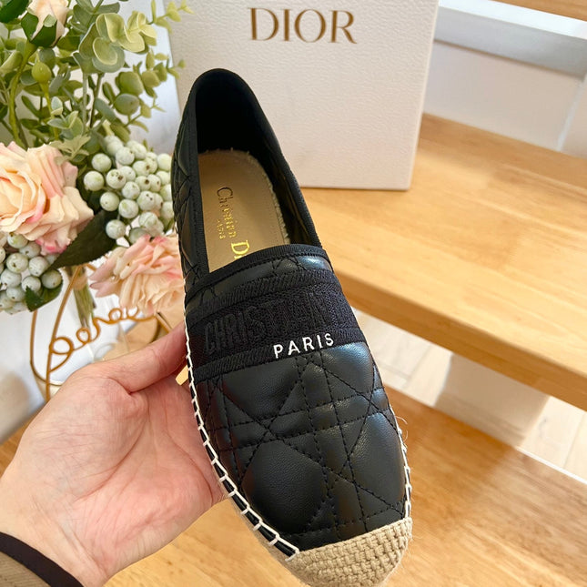 GRANVILLE ESPADRILLE BLACK QUILTED CANNAGE CALFSKIN