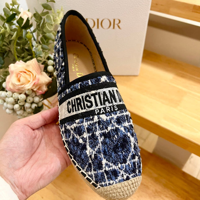 GRANVILLE ESPADRILLE NAVY BLUE OBLIQUE EMBROIDERED COTTON