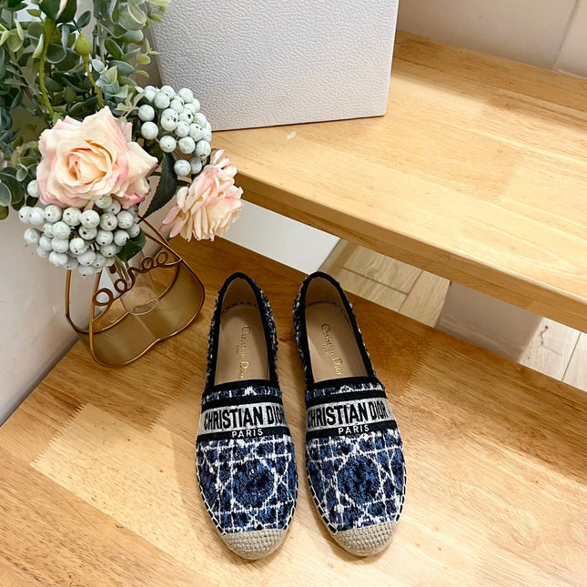 GRANVILLE ESPADRILLE NAVY BLUE OBLIQUE EMBROIDERED COTTON