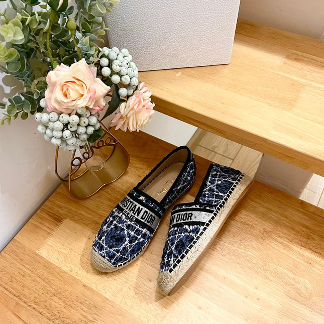 GRANVILLE ESPADRILLE NAVY BLUE OBLIQUE EMBROIDERED COTTON