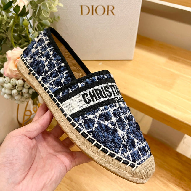 GRANVILLE ESPADRILLE NAVY BLUE OBLIQUE EMBROIDERED COTTON