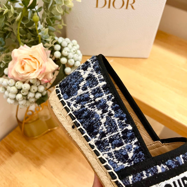 GRANVILLE ESPADRILLE NAVY BLUE OBLIQUE EMBROIDERED COTTON