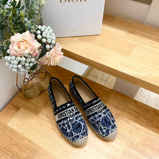 GRANVILLE ESPADRILLE NAVY BLUE OBLIQUE EMBROIDERED COTTON