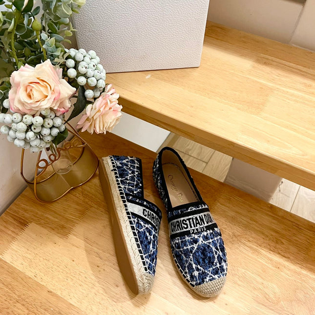 GRANVILLE ESPADRILLE NAVY BLUE OBLIQUE EMBROIDERED COTTON