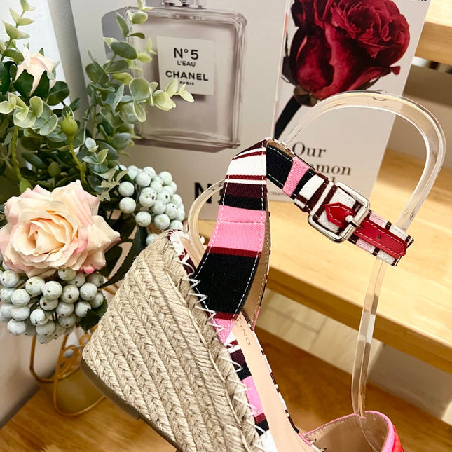 WEDGE SANDALS IN COLORFUL CANVAS 85 MM