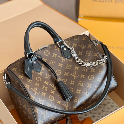 LV 25S SPEEDY SOFT 30 IN BROWN MONOGRAM CANVAS AND CALFSKIN SILVER HARDWARE