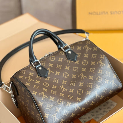 LV 25S SPEEDY SOFT 30 IN BROWN MONOGRAM CANVAS AND CALFSKIN SILVER HARDWARE