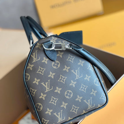 LV 25S SPEEDY SOFT 30 IN BROWN MONOGRAM CANVAS AND CALFSKIN SILVER HARDWARE