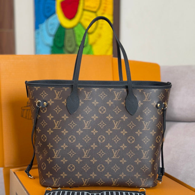 NEVERFULL INSIDE OUT MM BAG 31 IN BROWN MONOGRAM COATED CANVAS AND CALFSKIN